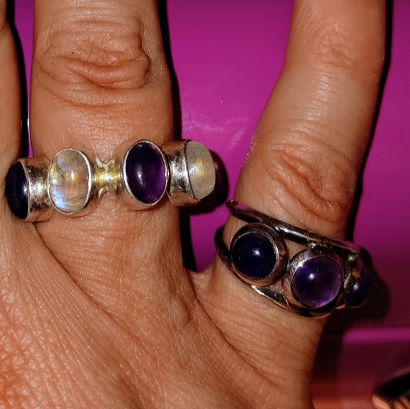 REDUCED!!! Sterling Silver Amethyst and Moonstone Rings - Picture 2 of 5